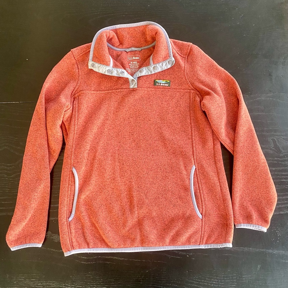 L.L. Bean Rust Red Snap Neck Fleece Pullover
